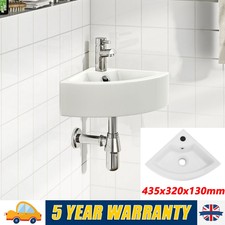 Cloakroom Small Quarter Corner Wall Hung Basin Bathroom Wash Sink 430mm | Tulla