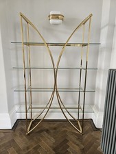 4 Tier Bookcase Shelving Unit Brass Glass Metal Gold Height 175 cm, Width 120 cm