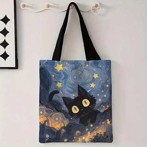 Black cat tote bag - black,