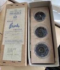 3x Royal Brierley Crystal Cut Wine Glasses Original Box & Paperwork Bought 1967