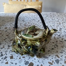 Vintage Bijou Conch Shell Teapot Small Majolica Style Seashell Green Brown