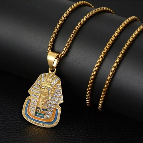 18k gold iced out pharaoh - gold,