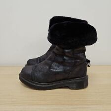 Dr. Martens Triumph Pasha Fold Down Faux Fur Black Crackled Suede Boots Size 4