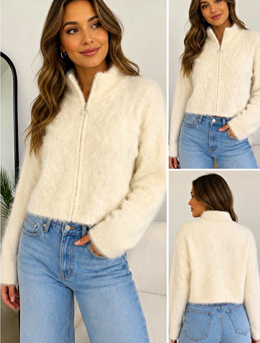 Nwt fuzzy cropped zip - fuzzy, zip-up