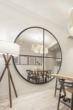 MirrorOutlet XL Black Round Metal Window Leaner Wall Mirror 71" x 71" 180x180cm