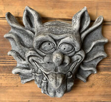 STONE GARDEN LARGE GREMLIN GARGOYLE TONGUE OUT FACE WALL PLAQUE ORNAMENT