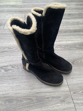 MANAS Design Ladies Black Suede Knee Length Boots With Fur Trim Zipper Size 40