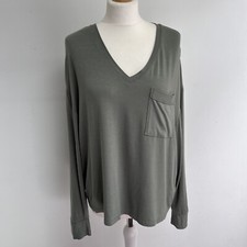 Hush Top Size Medium Green V Neck Utility Long Sleeve Modal Stretch