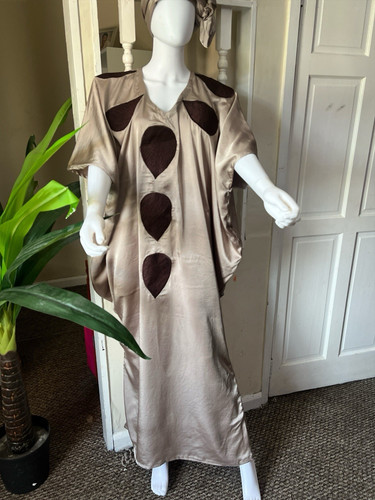 Women beige satin kaftan - satin,