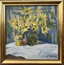 DANISH SCHOOL, STILL LIFE WITH SUNFLOWERS IN A VASE, OIL ON CANVAS 61CM X 63CM