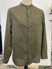 Men’s Cotton Shirt H&M L Large Olive Army Green Mandarin Stand Collar New