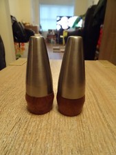 VGC VINTAGE MID CENTURY DANISH TEAK AND STAINLESS STEEL SALT AND PEPPER POTS  B2