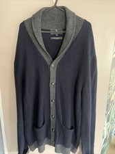 M&S Regular Fit Men’s LambsWool Rich Button Cardigan Colour Blue & Grey Size L