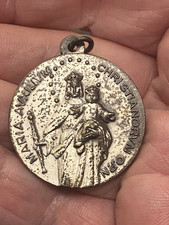 Holy Virgin Mary with child & St Bosco Vintage 2-sided silver tone pendant/medal