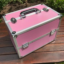Pink Make up Carry Case Extendable Vanity Hairdressing Tool Box + Keys - 35cm