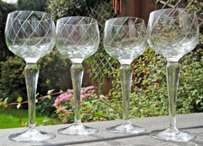 4x Art Deco Angle Cut Wine/Hock Glasses - Excellent Unused Condition