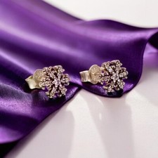 Bright Snowflake Silver Stud Earrings CZ Jewellery Elegant Womens Gift For Her