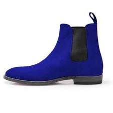 Handmade men royal blue suede