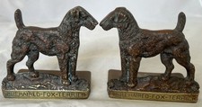 VINTAGE WIREHAIRED FOX TERRIER BRASS  BOOKENDS UNUSUAL  BRONZED FINISH 1920's?