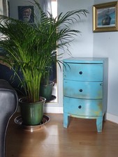 Sky Blue Curved Front Chest Of Drawers Distressed And Lacquered