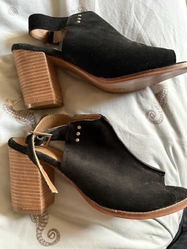 Shoes black suede open - suede, toe