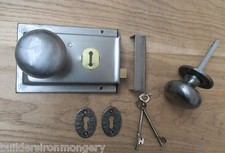 CLASSIC OLD ENGLISH RIM DOOR LOCK AND KNOB HANDLE SET-  AI MUSHROOM ROUND KNOBS