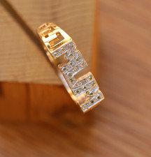 9ct Solid Yellow Gold 'MUM' Ring with Diamonds Size N1/2 Vintage cleaned