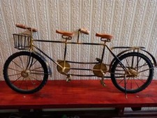 Large Vintage Quality Model Metal/Wood/Rubber Tandem Bicycle. With Stand.