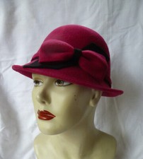 Cerise Pink Cloche/Bowler Style Hat with Felt Bow 56-57cms