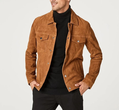 Men brown leather trucker - brown,