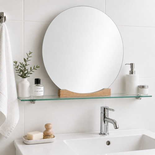 Round mirror with oak - round,
