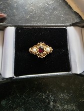 9ct Gold Victorian Pearl And Garnet Ring Size M