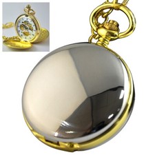 Smooth Double Hunter Case Wind Up Mechanical Fob Pocket Watch W/Chain Men Women