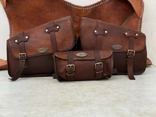 3 Pcs Large Leather Motorcycle Saddle Bags Saddlebag Luggage Bag Sportster