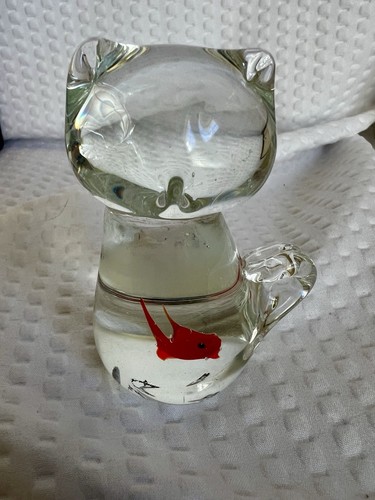 Cat art glass kitty fish - cat,
