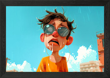 Crying Boy in the Rain Framed