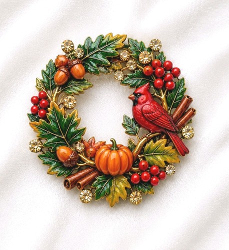 Autumn cardinal bird - bird, wreath