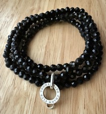 Thomas Sabo Sterling Silver Black Obsidian Bead Charm Carrier Necklace 32 inches