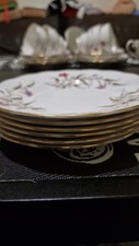 RARE Imperial English China Plates Set of 6 - 22KT Gold Floral Rose Vintage