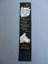 Leather BOOKMARK Christmas NATIVITY SCENE Festive Greetings Black  Unused