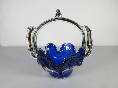 Blue art glass basket murano - art,