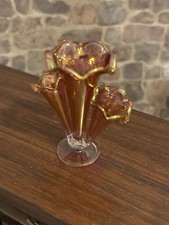 Dolls House 1/12 Scale Miniature Vintage Pink Pearlescent Glass Triple Vase