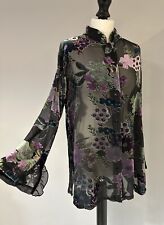 DreamKeeper Black Devore Sheer Flare Floral Top Jacket Blouse Shirt S / M