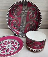 Sue Timney British Designer Cathedral Trio Bone China Cup Saucer Cake Plate RARE