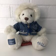 Hamley's 2004 Limited Edition White Teddy Bear Soft Plush Blue Corduroy Jacket