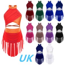 UK KIds Girls Latin Jazz Dance Dress Figure Skating Leotard Dress Dancewear