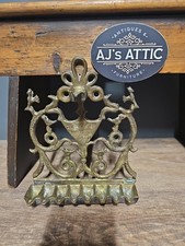 Antique Hanukkah Oil Lamp North African Style Judaica Cast Metal Brass Menorah