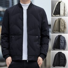 Winter Men's Quilted Jackets Warm Zip Up Padded Bubble Puffer Baseball Coats Top