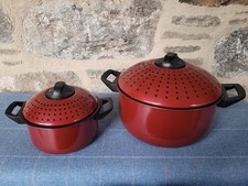 Set 0f 2 Burgundy Non Stick Pasta Pots With Lock Lids Cooking Pot Pans
