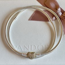 Pandora - Two-Tone Pave Heart Moments Charm Necklace - Size 45